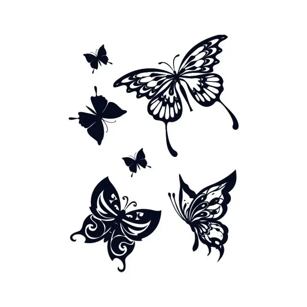 Small butterflies tattoo stickers: black decal collection