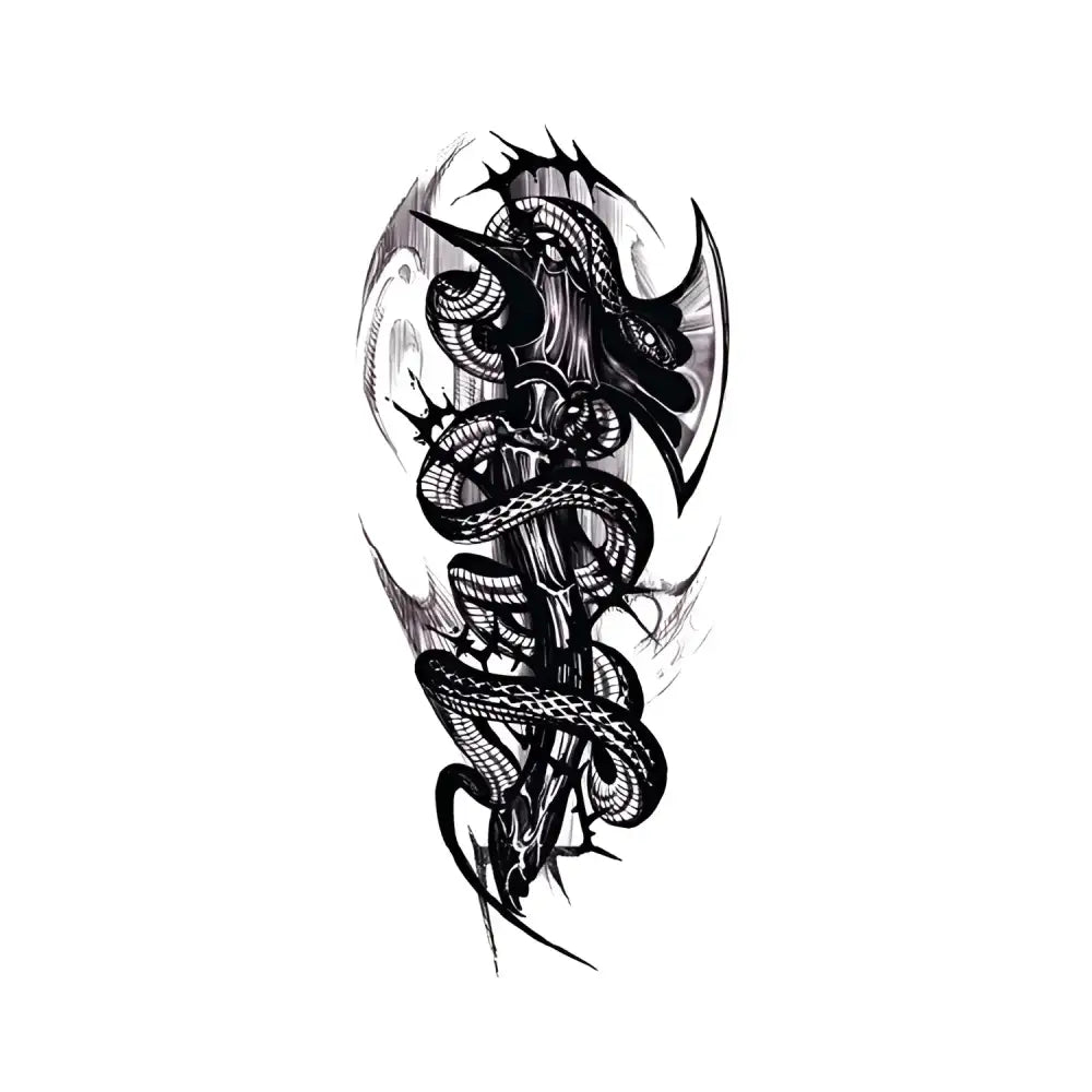 Black and white snake tattoo design on spiked sword sticker