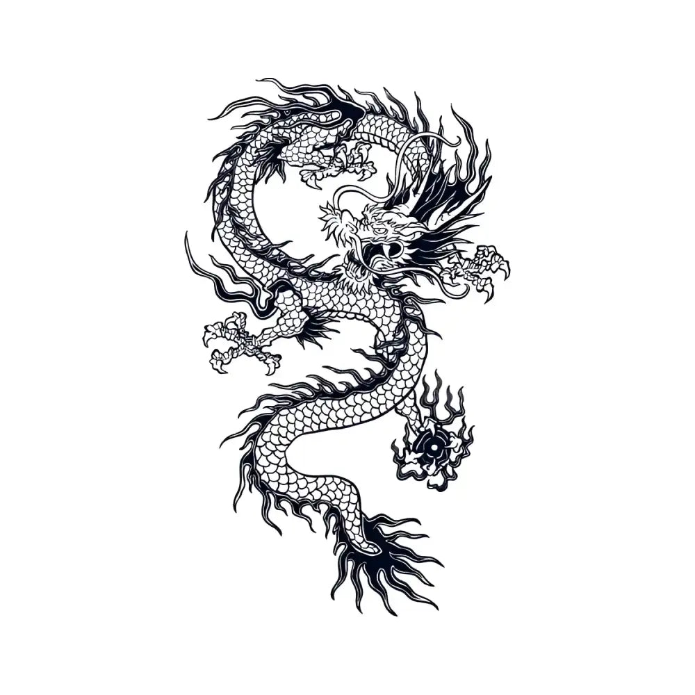 Black and white Eastern flying dragon tattoo sticker design