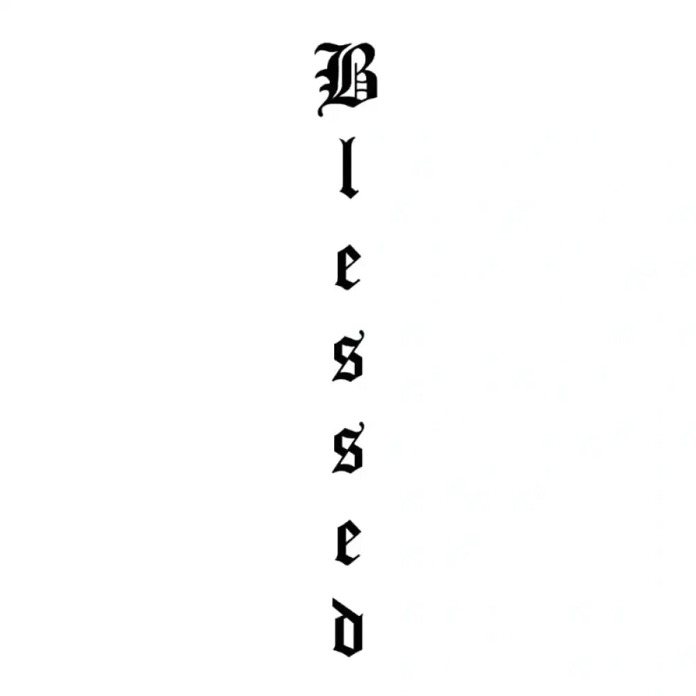 Blessed Gothic Lettering tattoo sticker with stacked blackletter text