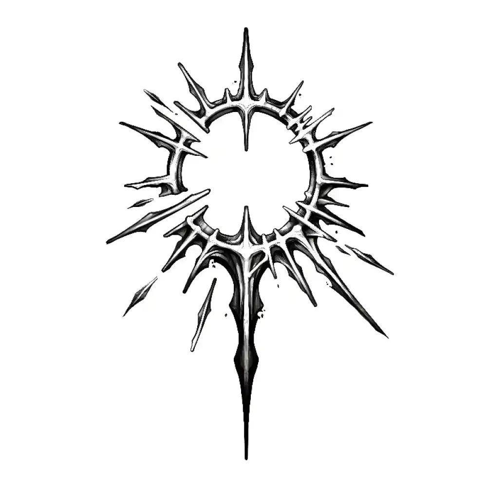 Spiked Halo Sigil tattoo sticker with dark spiky circular emblem