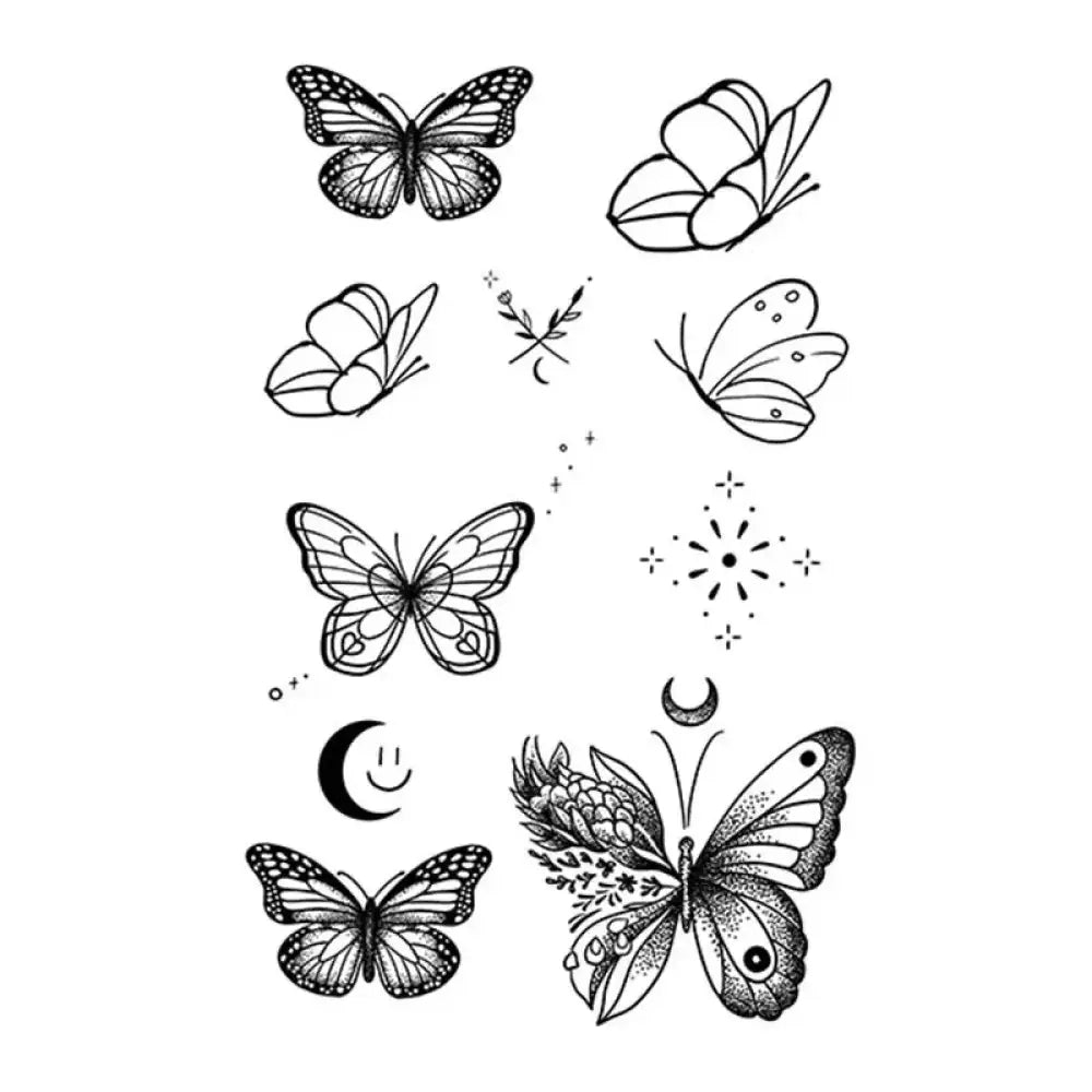 Butterfly Bundle tattoo sticker with celestial and butterfly-themed small tattoo designs