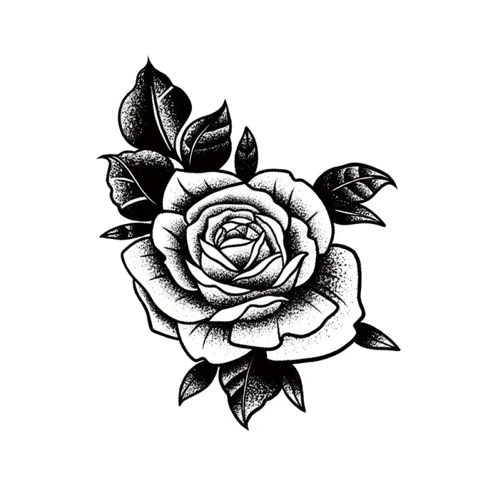 Black and white classic rose cluster tattoo sticker with stippling