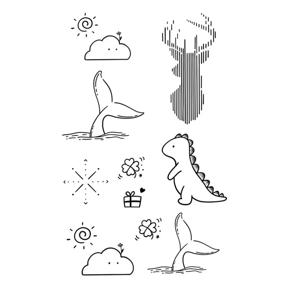Minimalist black and white tattoo sticker art from the Cute Animals Bundle C featuring cute animals and nature