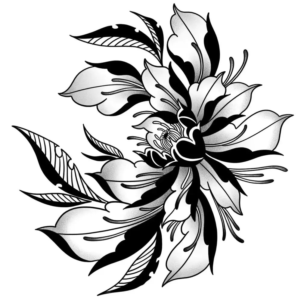 Black and white floral tattoo design with shaded petals for Floral C sticker
