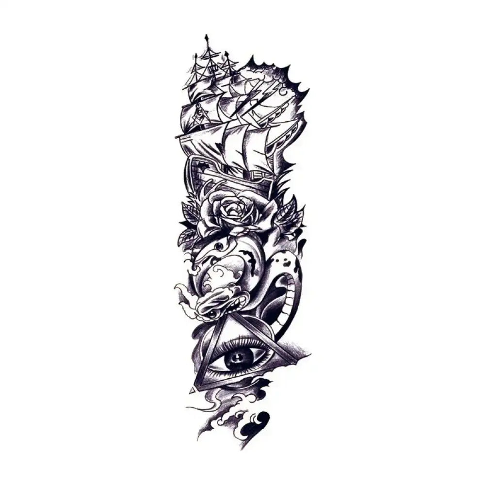 Black and white Galleon, Snake and All-Seeing Eye tattoo sticker design