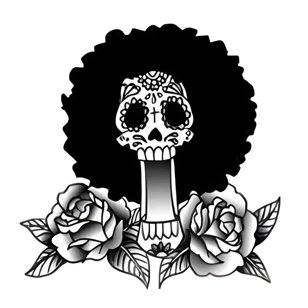 Decorative Brook One Piece sugar skull tattoo sticker with afro and roses