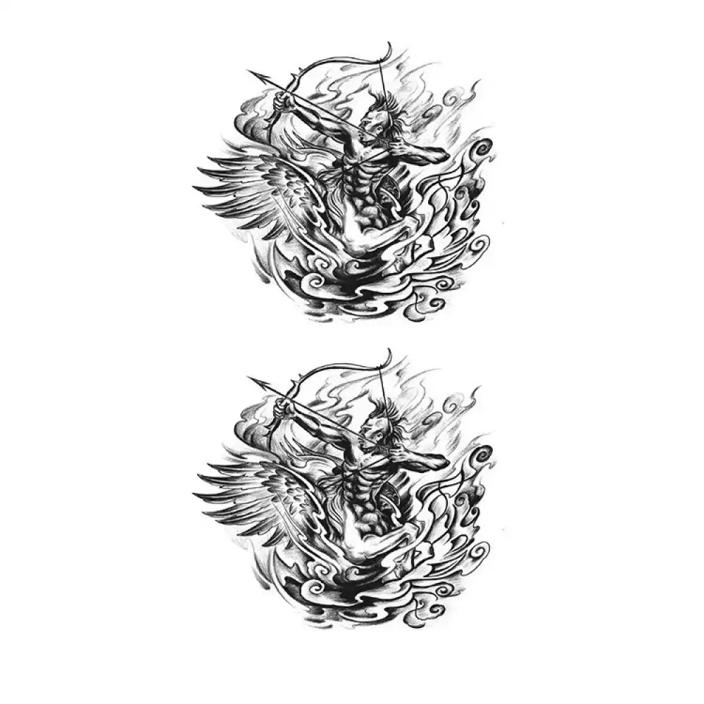 Winged Archer Tattoo Sticker Design Emerging from Clouds