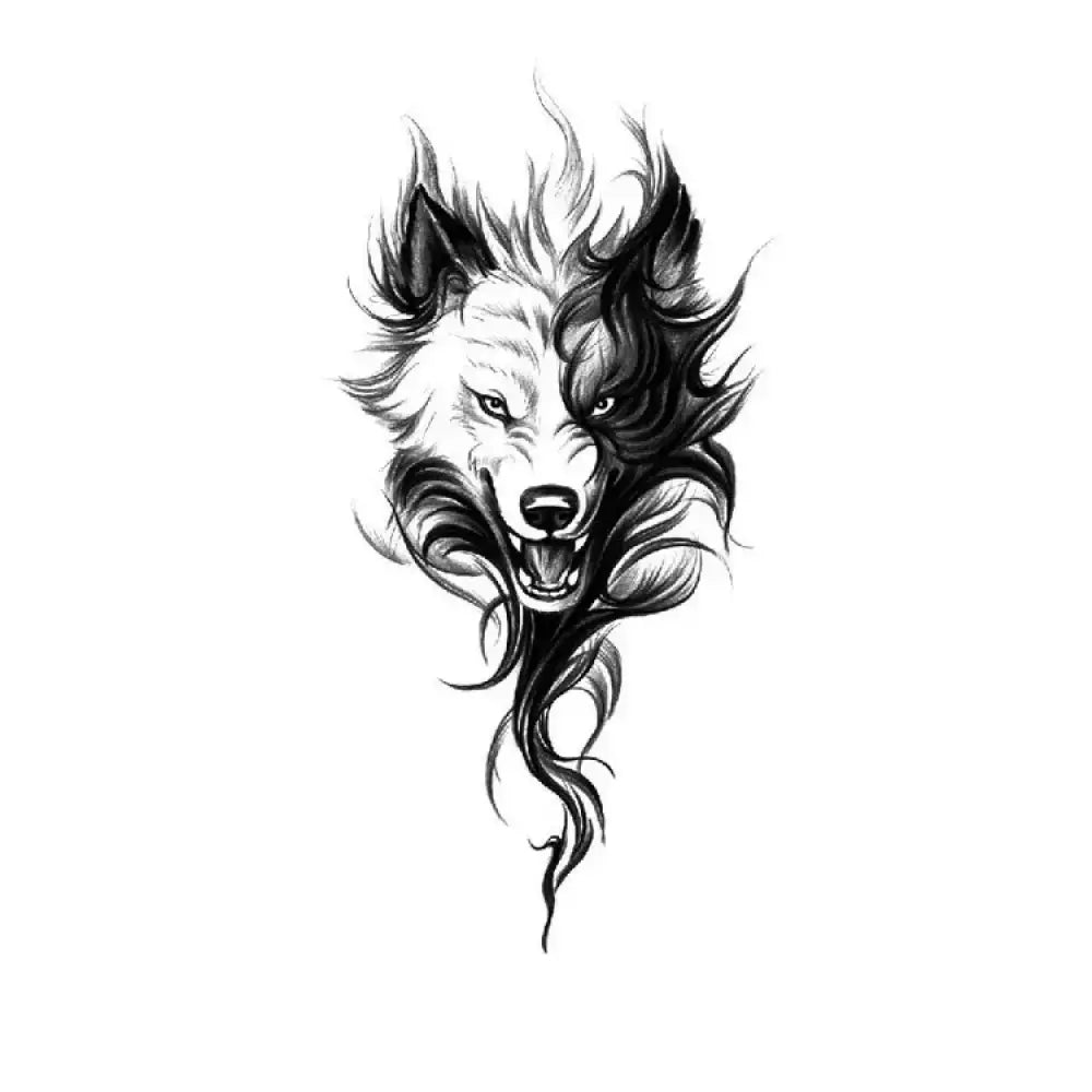 Aggressive black and white wolf head tattoo sticker for Dualfang Soul