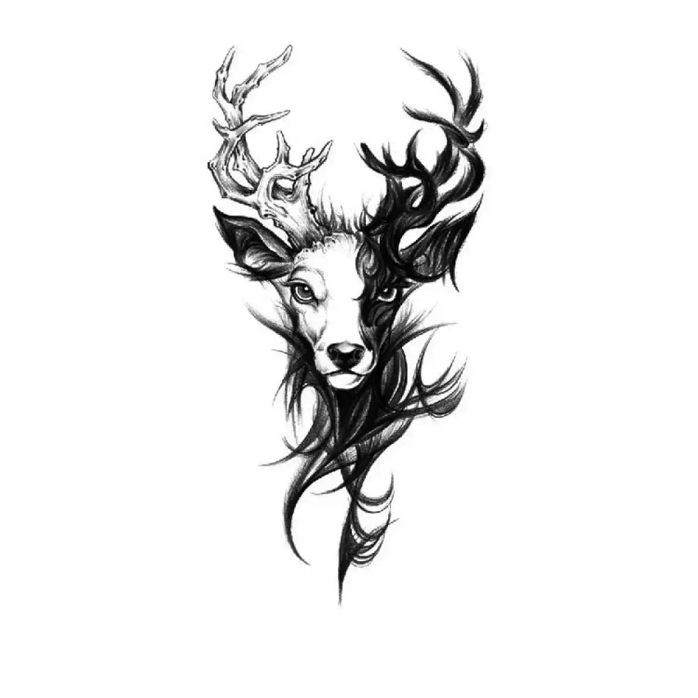 Eclipsed Cervus Soul black and white tribal deer head tattoo sticker