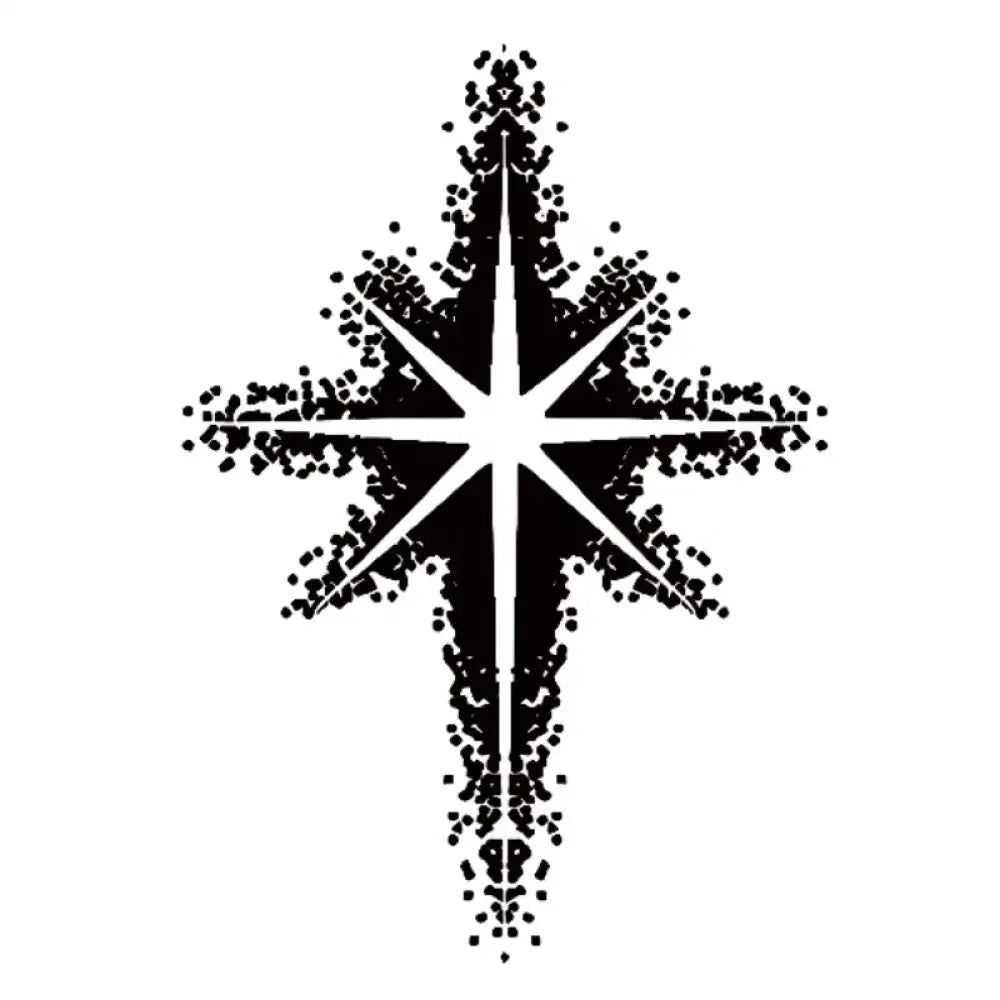 Eight-point starburst tattoo sticker with dotted black outline and white center