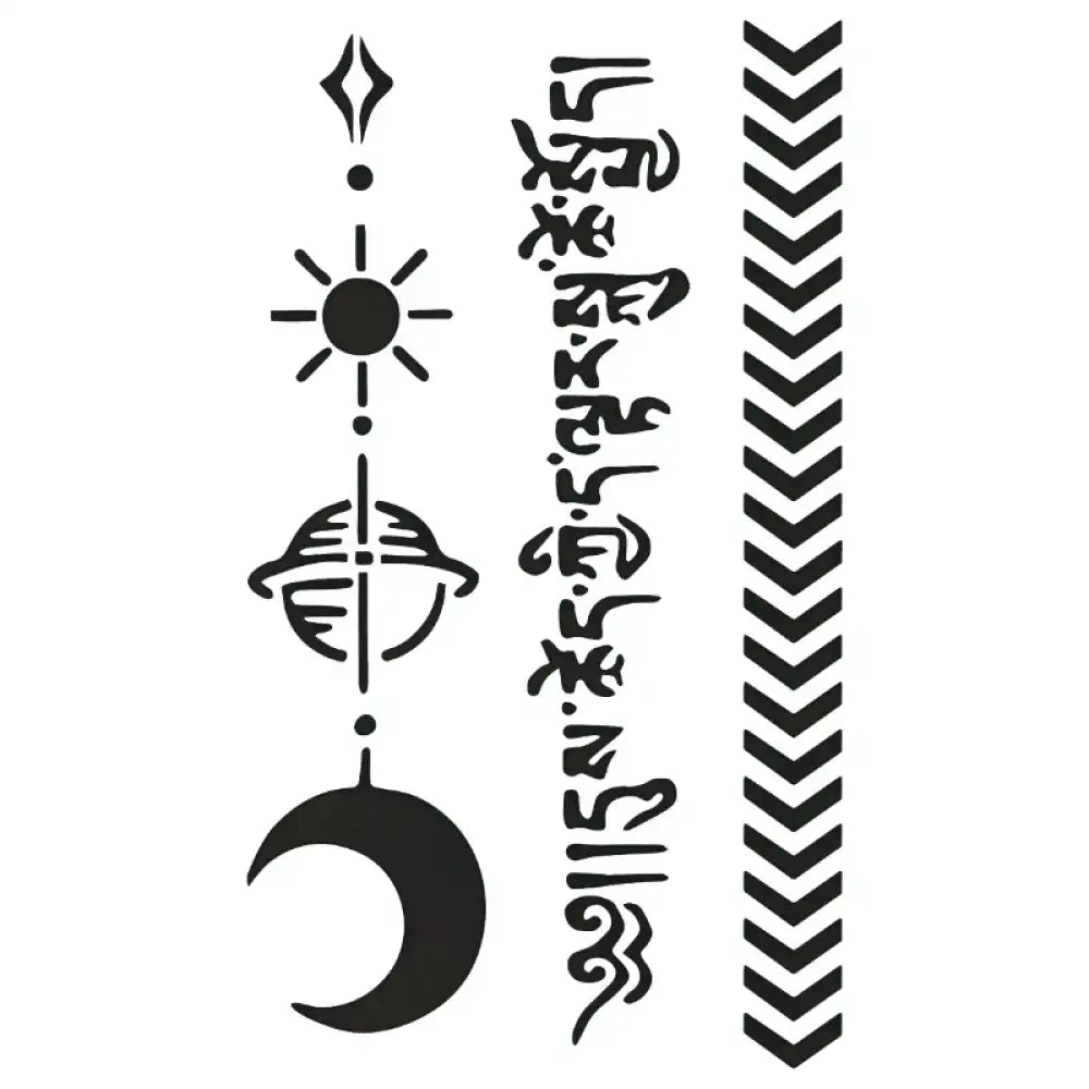 Black glyph script and celestial small tattoo stickers