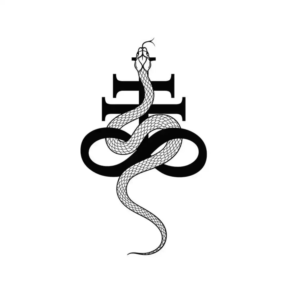 Black and white snake intertwined with Leviathan Cross small tattoo sticker