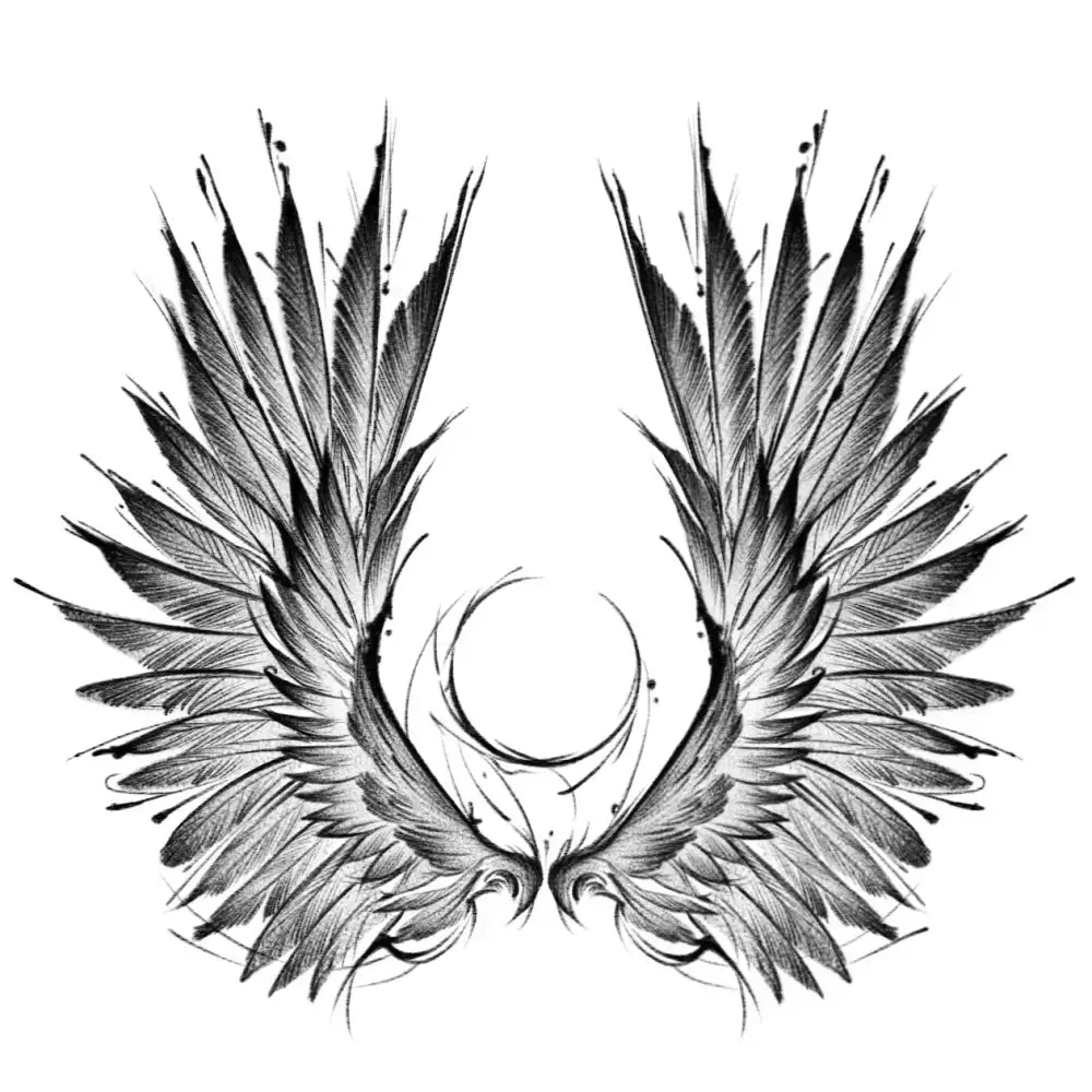 Angel’s Light Wings tattoo sticker with symmetrical black and white feathered light wings design