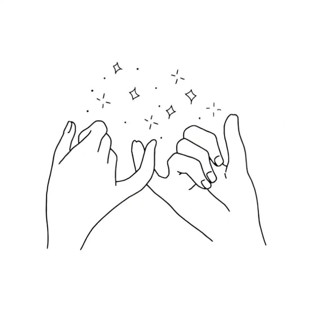 Line art of hands in pinky promise with stars, small tattoo sticker design
