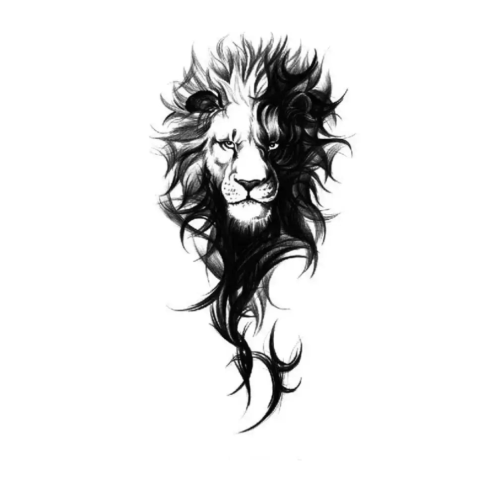 Regal Leonis Soul monochrome lion head tattoo sticker with flowing mane