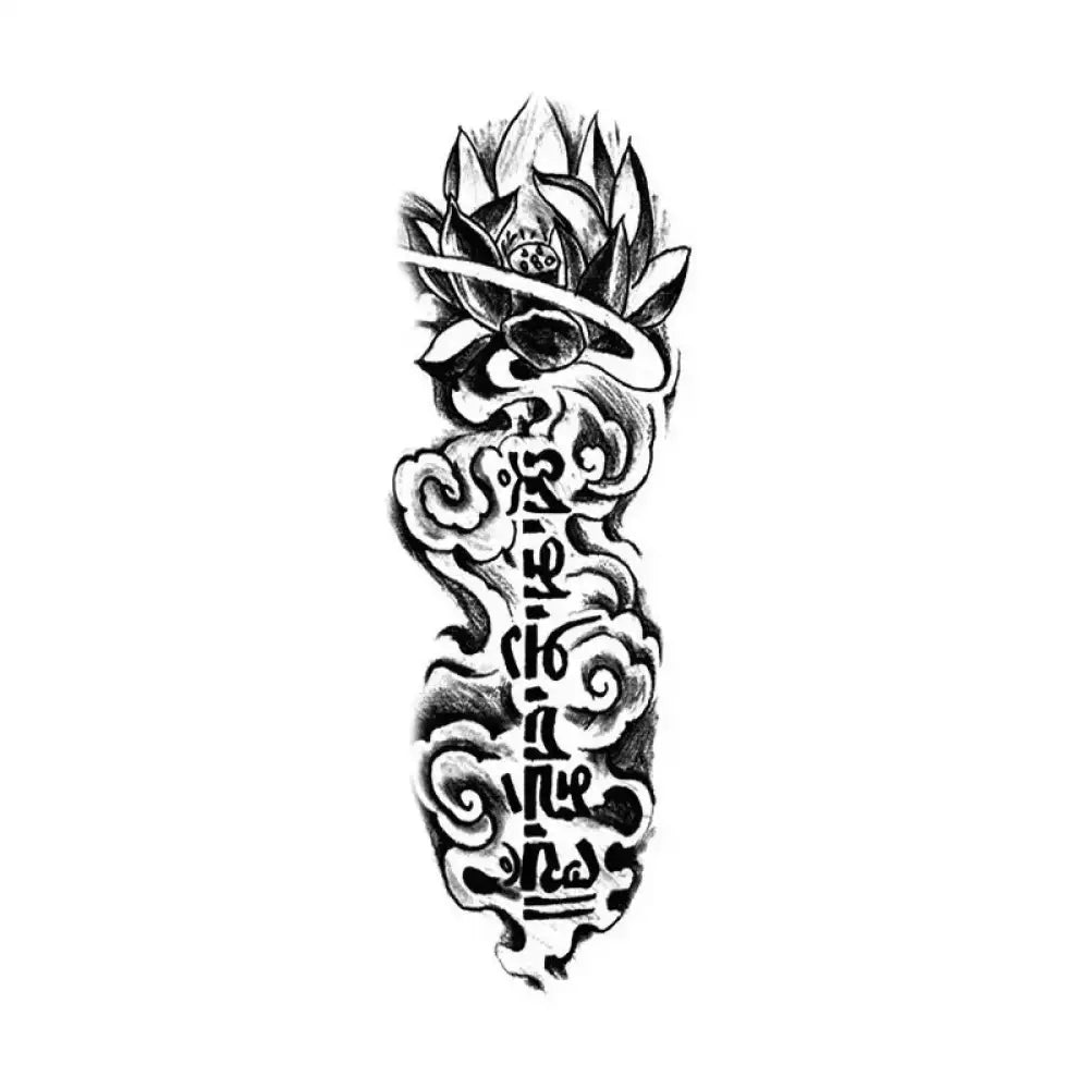 Sanskrit Lotus black and white tattoo sticker of lotus atop cloud column