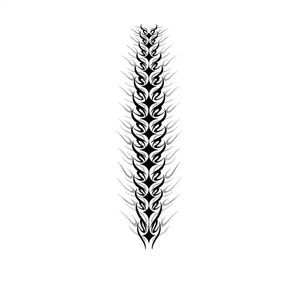 Black and gray tribal spine bones tattoo sticker with flame pattern