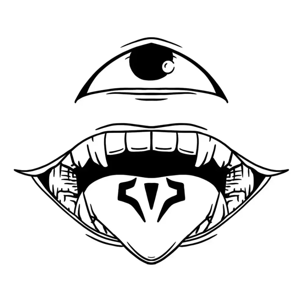 Sukuna Mouth stylized creature with single eye and sharp teeth tattoo sticker