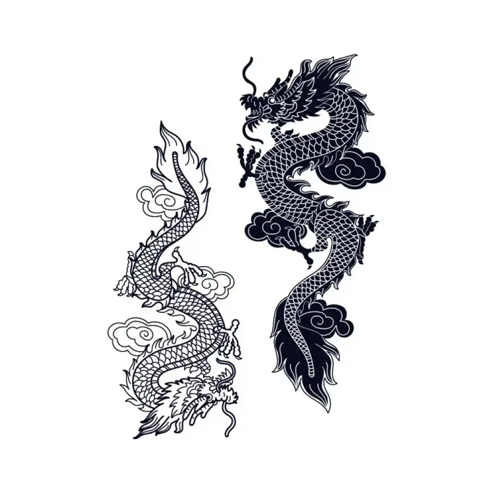 Black and white Chinese dragons tattoo sticker design