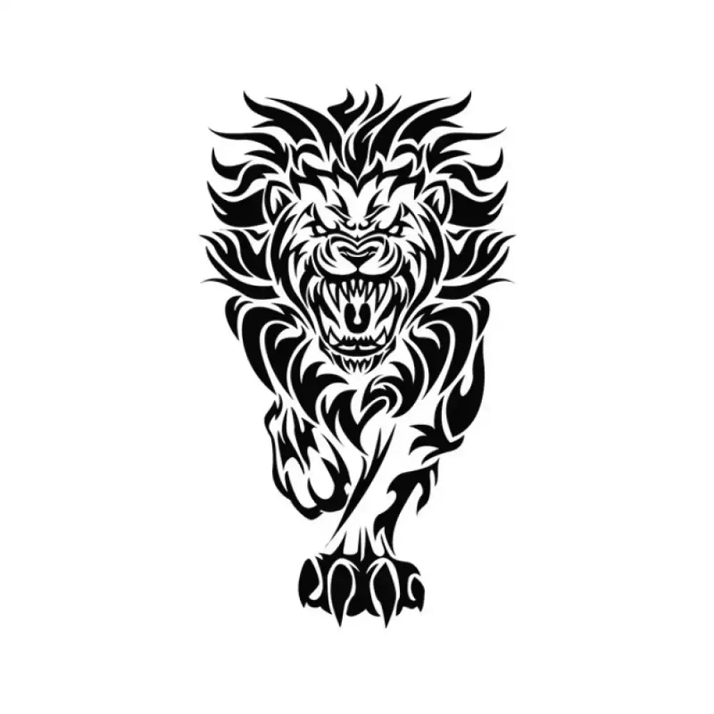 Stylized black tribal lion charge roaring graphic tattoo sticker