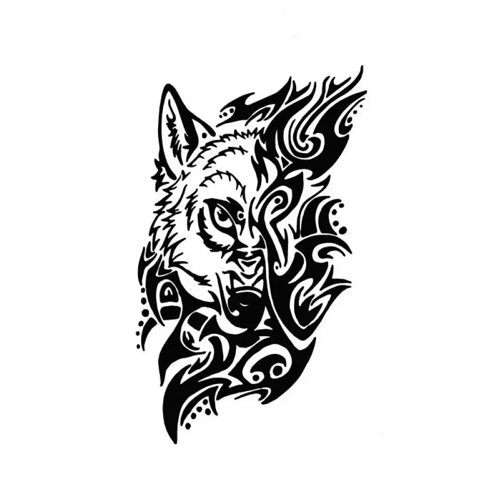 Black tribal wolf flame tattoo sticker of snarling wolf head
