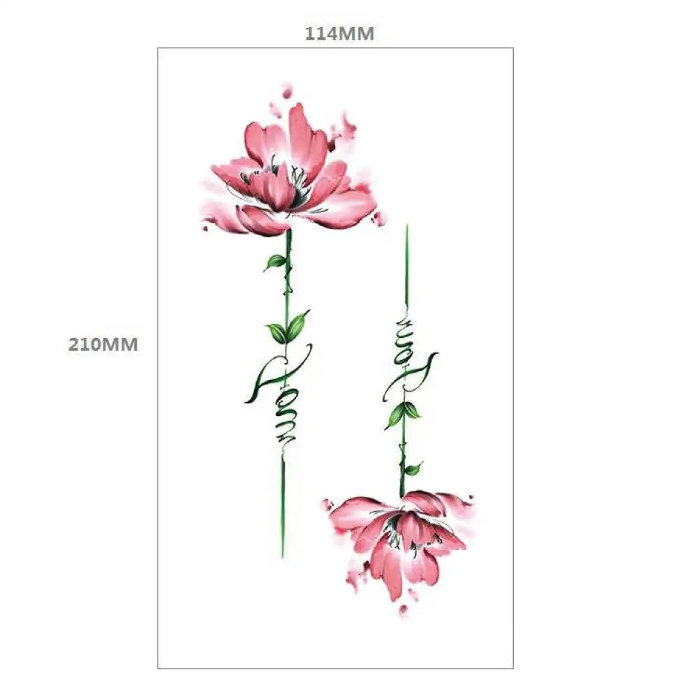 Temporary tattoo design XQB-20: watercolor pink flowers and Love motif