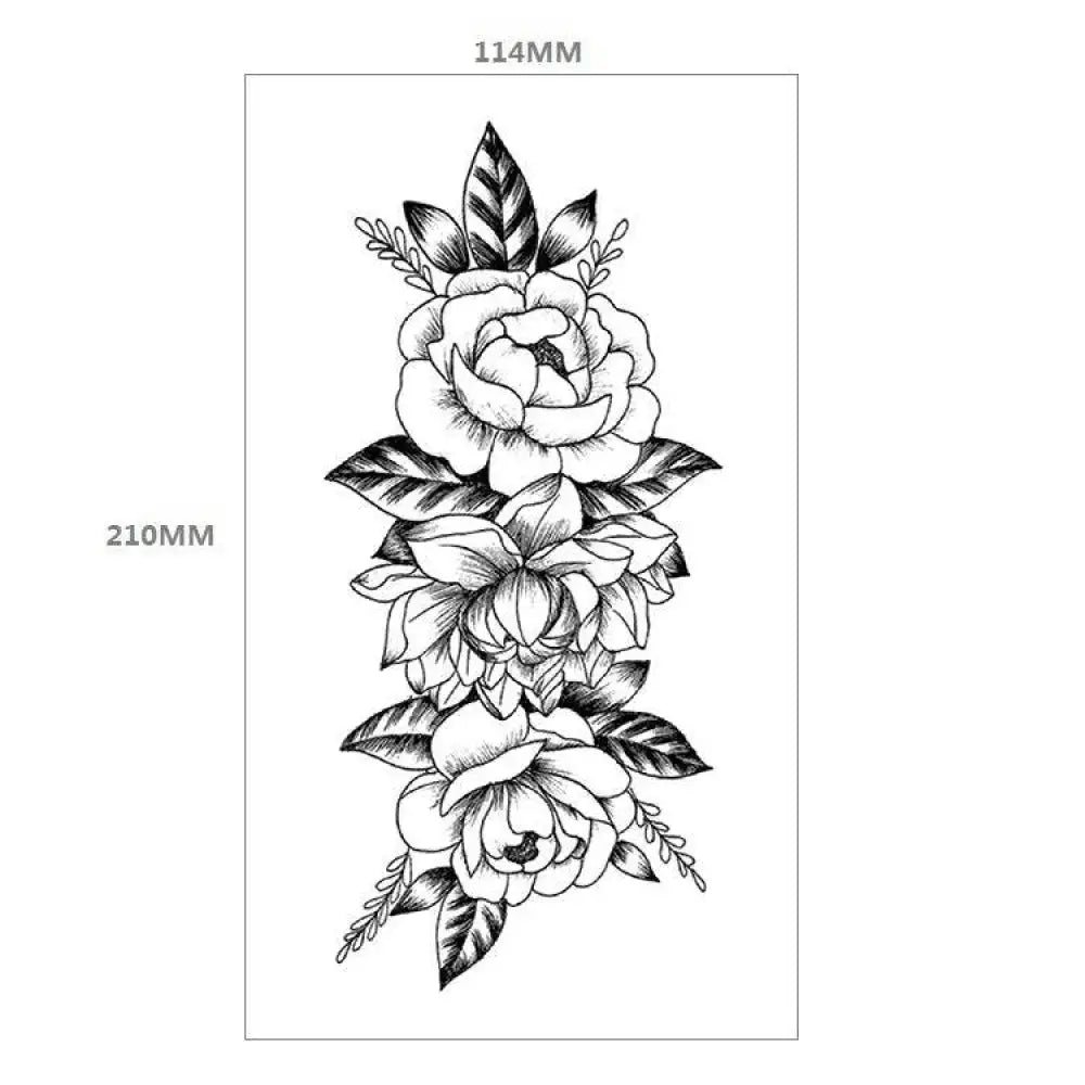 Black and white floral temporary tattoo design XQB-21, 11.4 x 21 cm