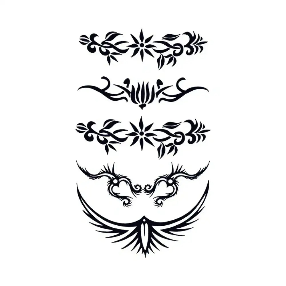 Totem Pattern 2: Set of five black tribal and floral small tattoo stencils