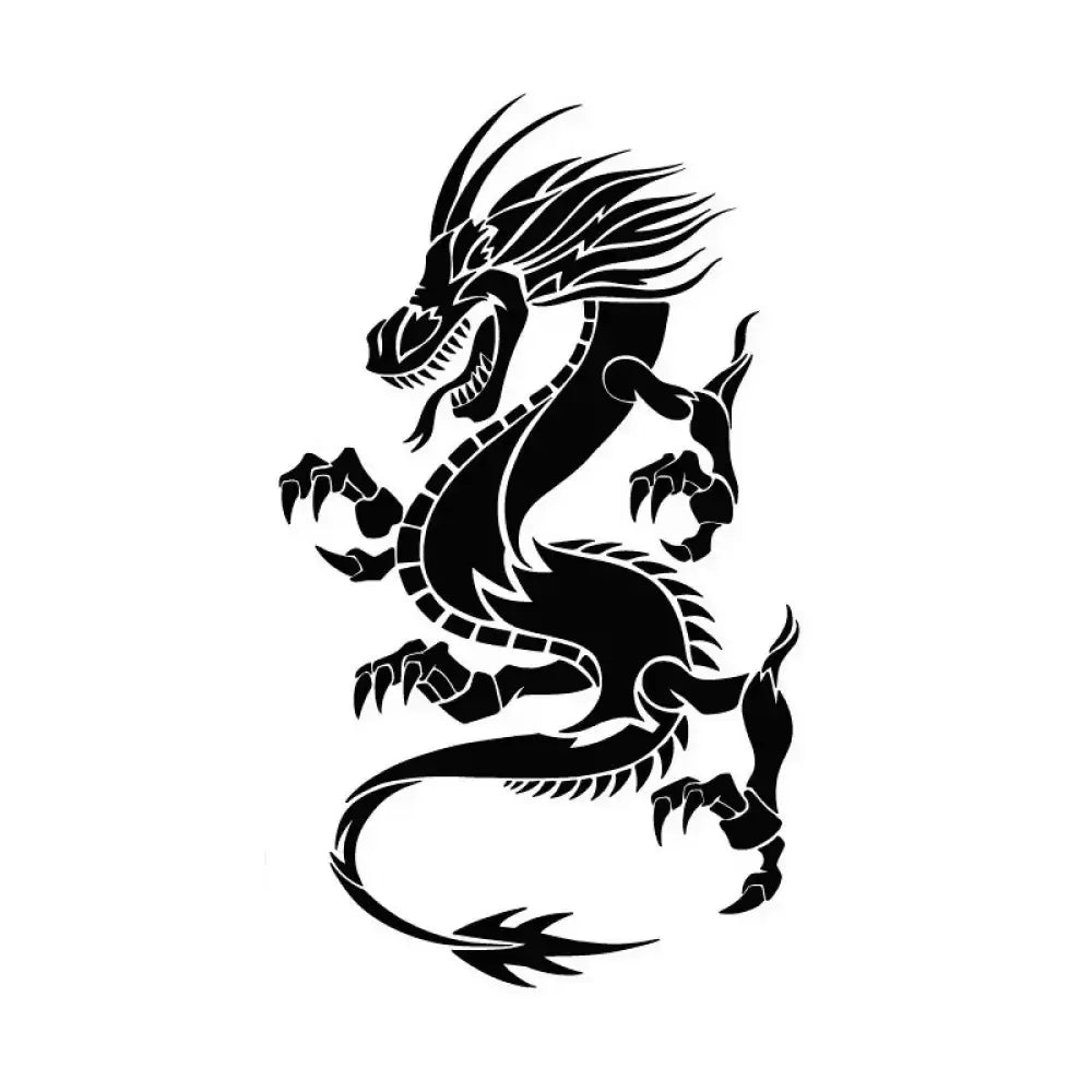 Tribal Dragon Surge black silhouette tattoo sticker with sharp claws