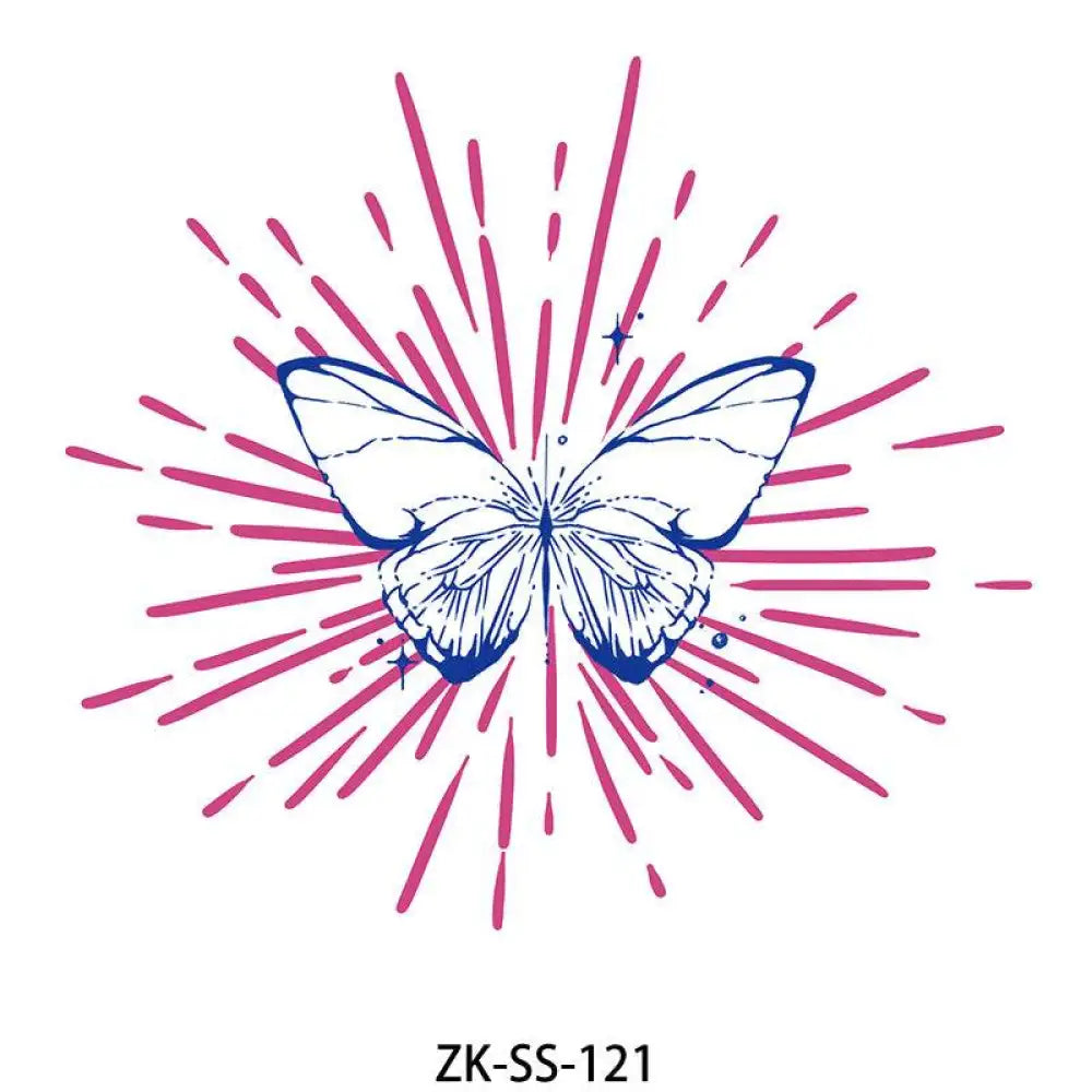 Turquoise Floral tattoo sticker featuring a decorative butterfly design with radiating lines and small stars