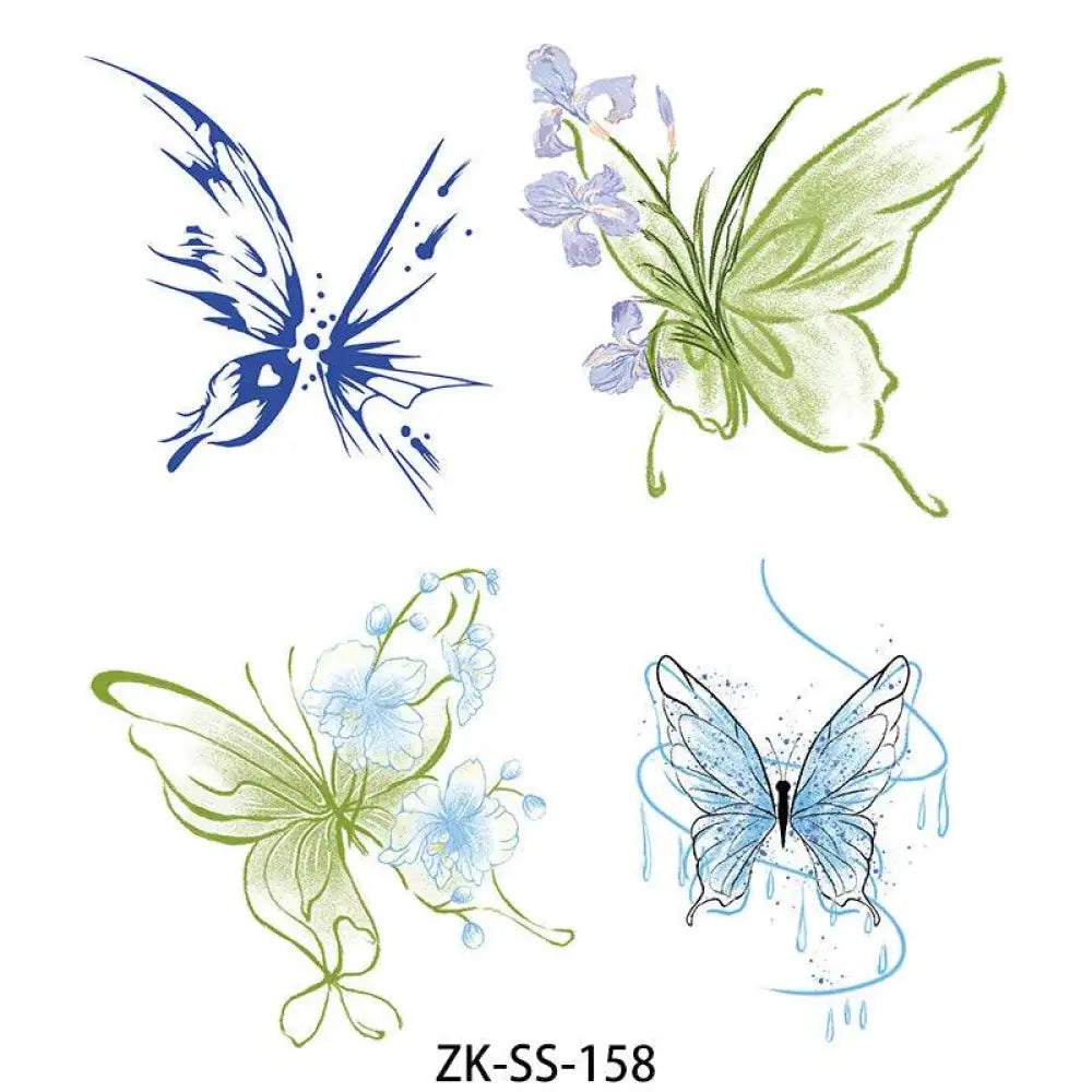 Four vanilla floral tattoo stickers featuring butterfly designs, small tattoo art