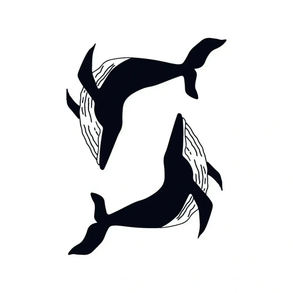 Two black and white humpback whales swimming small tattoo design