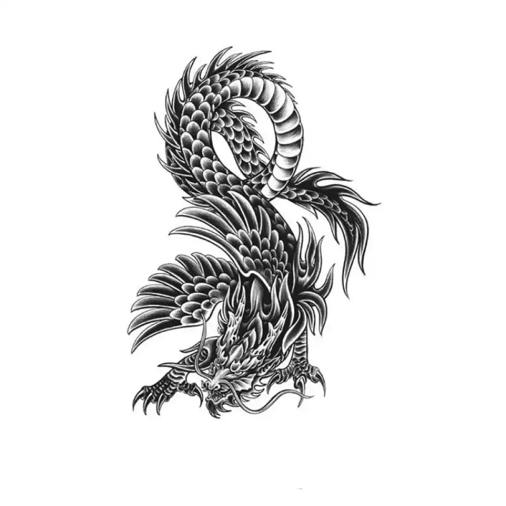 Black and white winged dragon coil tattoo sticker design