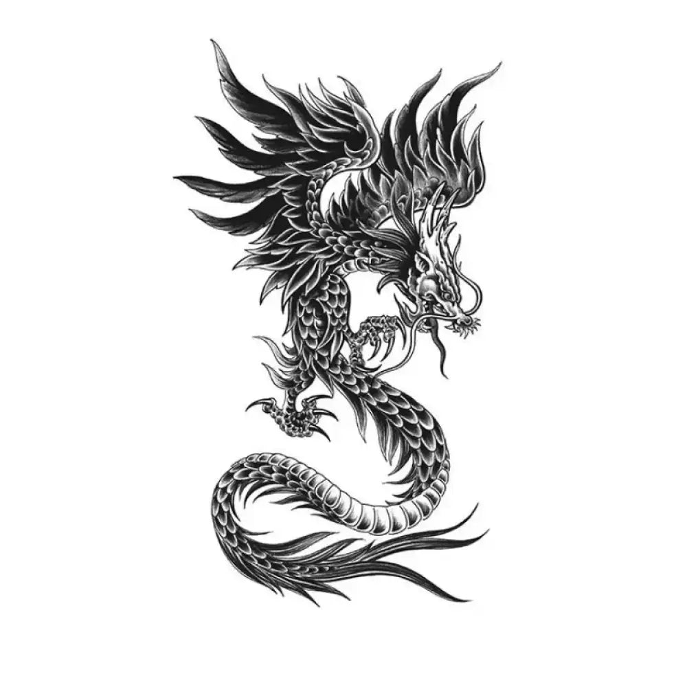 Black and white winged dragon rise tattoo sticker illustration