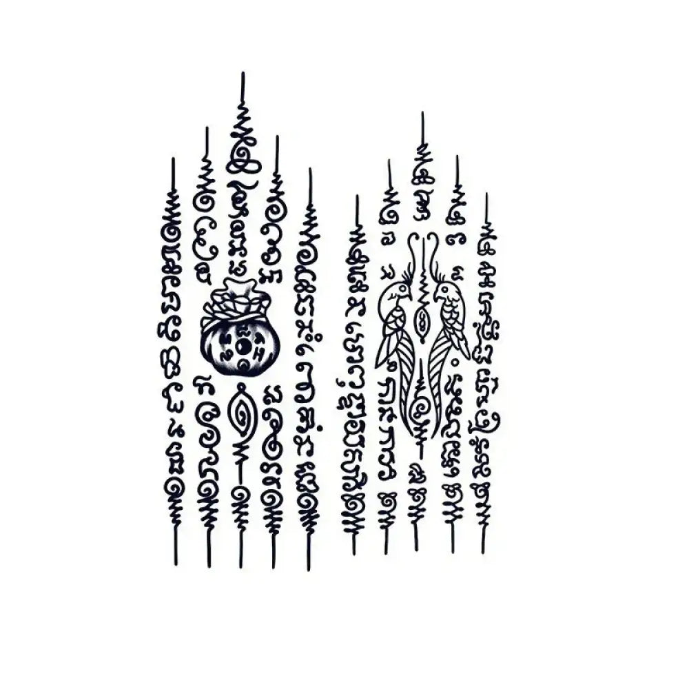 Thai Sak Yant tattoo design with mystical symbols and parrots on Yantra Tattoo 2 product