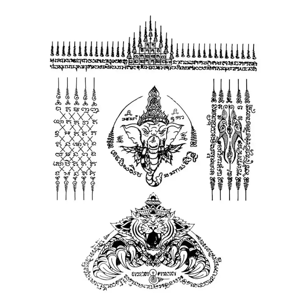 Collection of traditional Thai yantra tattoo designs for full back